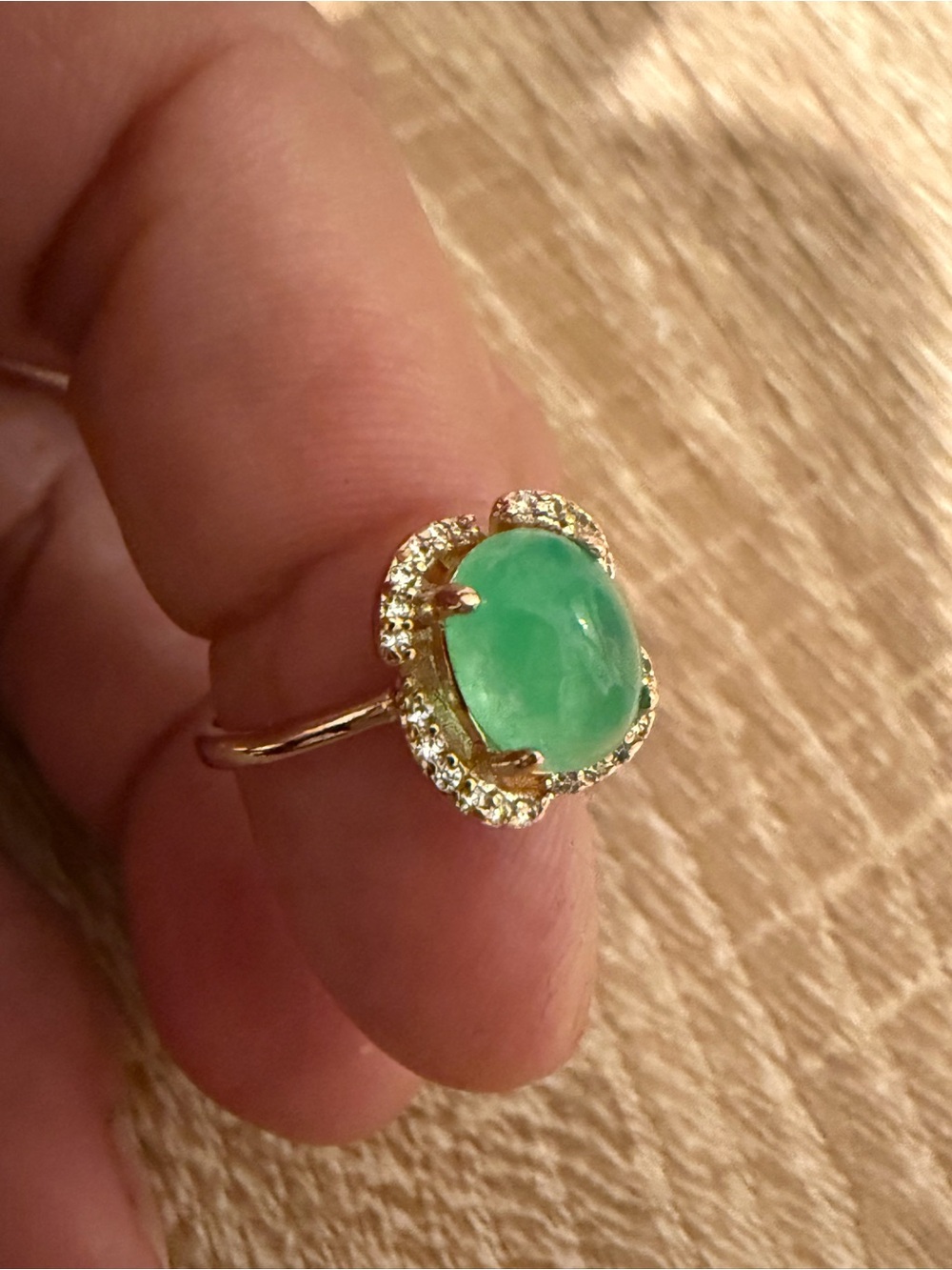 Green Gemstone Halo Ring in Gold
